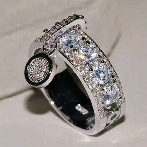 Elegant Copper and Cubic Zirconia Gemstone Ring with Pendant Inlaid Sparkling